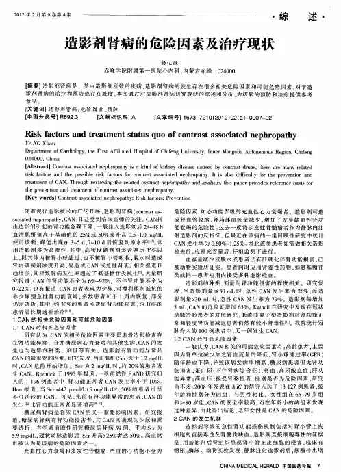 造影剂肾病的危险因素及治疗现状