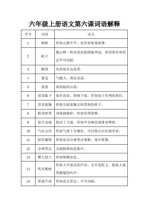 六年级上册语文第六课词语解释