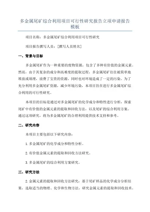 多金属尾矿综合利用项目可行性研究报告立项申请报告模板