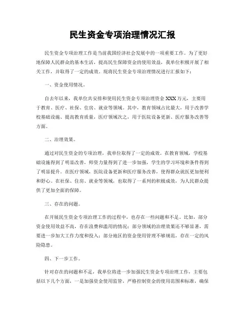 民生资金专项治理情况汇报