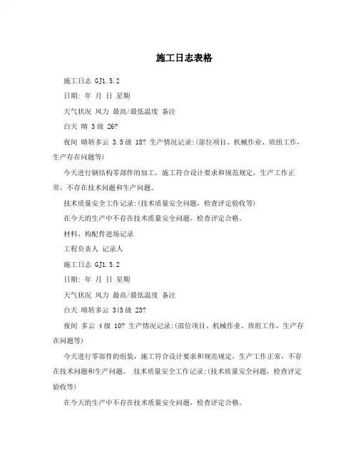 施工日志表格