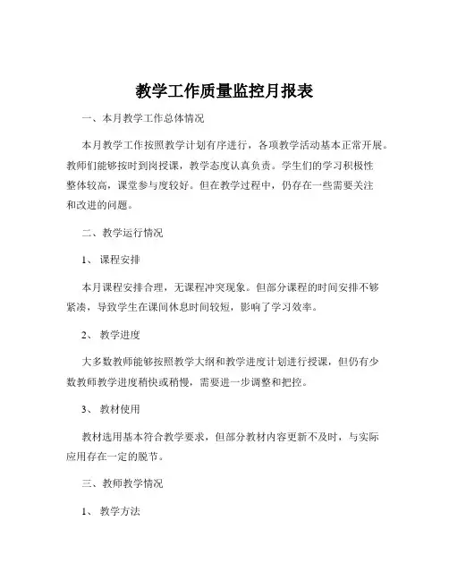 教学工作质量监控月报表