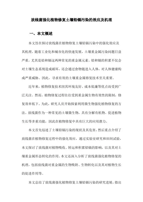 放线菌强化植物修复土壤铅镉污染的效应及机理