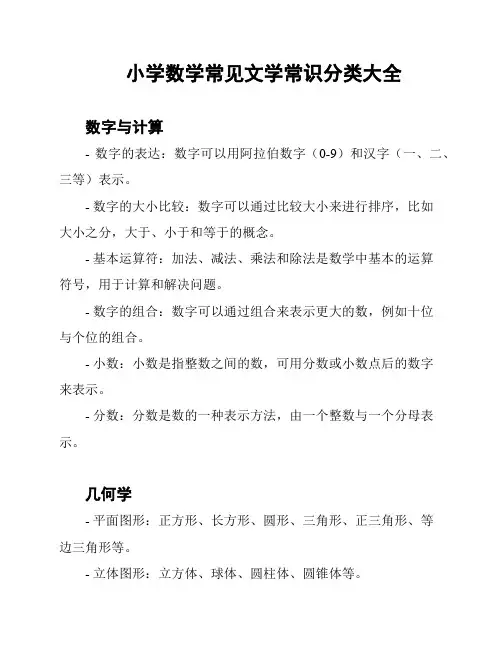 小学数学常见文学常识分类大全