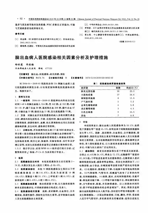 脑出血病人医院感染相关因素分析及护理措施
