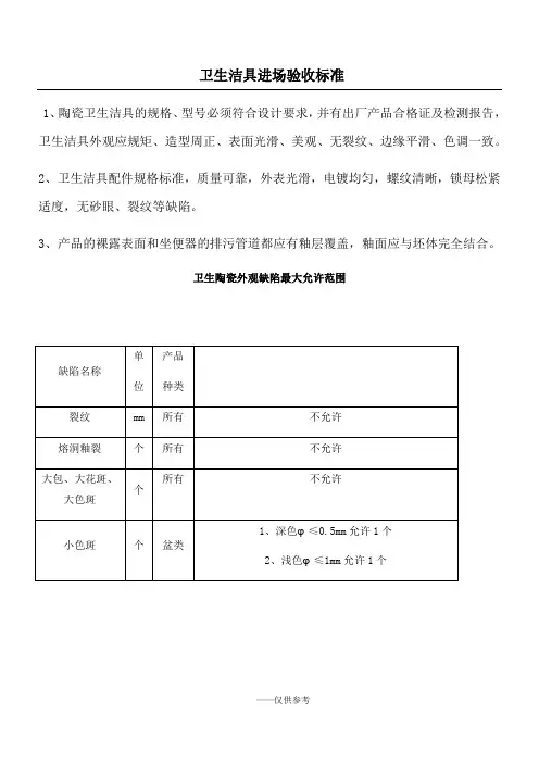 卫生洁具进场验收标准