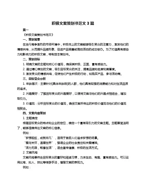 积极文案策划书范文3篇