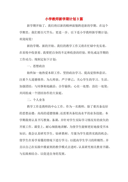 2020年小学教师新学期计划3篇