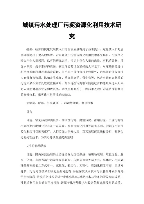 城镇污水处理厂污泥资源化利用技术研究