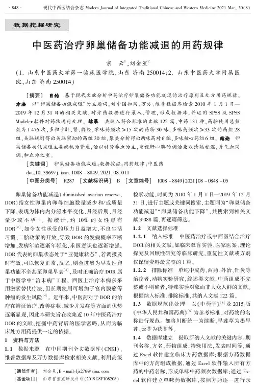 中医药治疗卵巢储备功能减退的用药规律