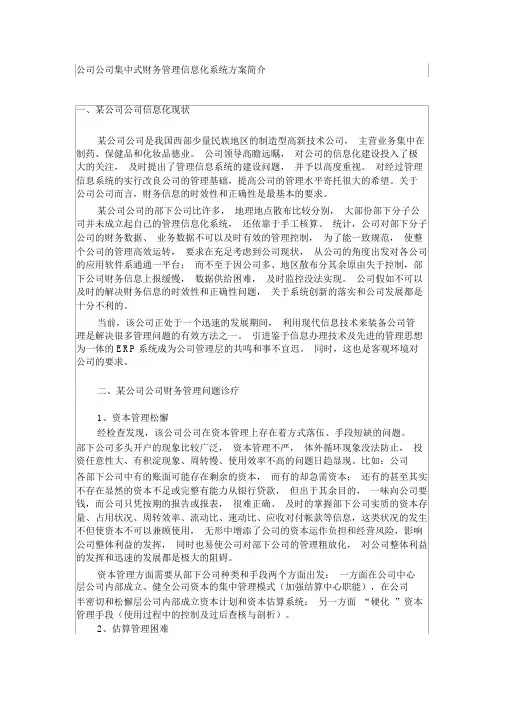 集团公司集中式财务管理信息化系统方案简介