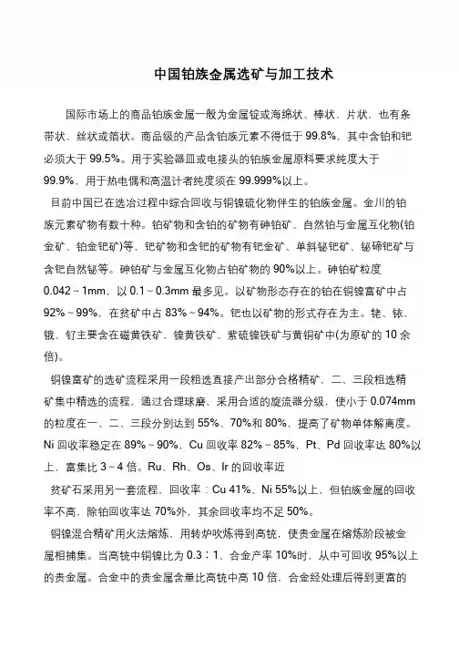 中国铂族金属选矿与加工技术