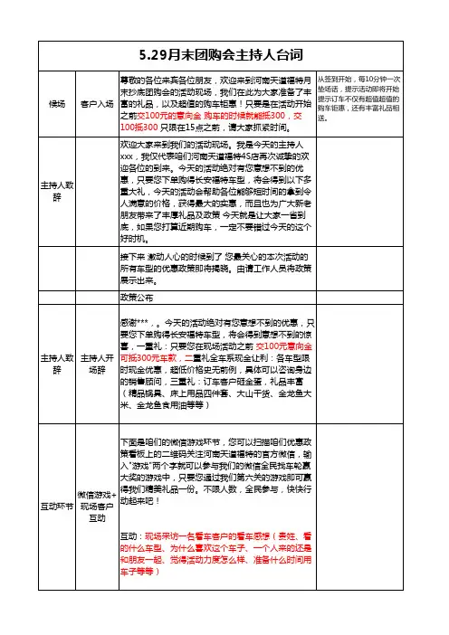 汽车4S店活动主持人台词