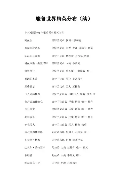 魔兽世界精英分布（续）
