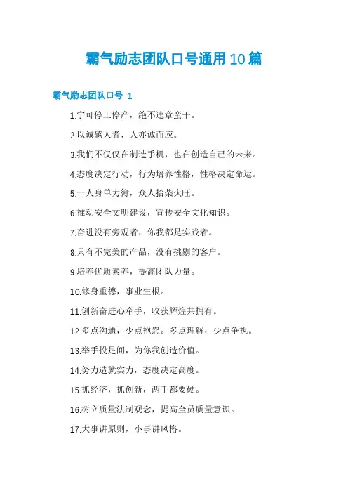 霸气励志团队口号通用10篇
