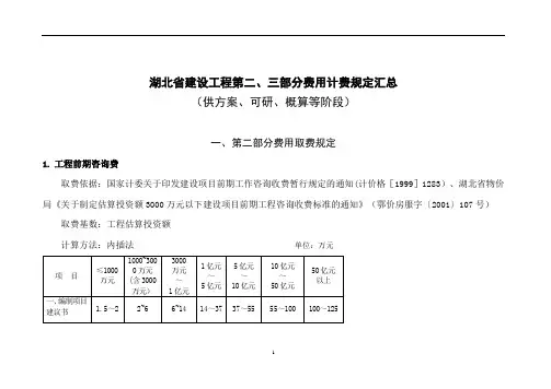 湖北省建设工程第二、三部分费用计费规定汇总