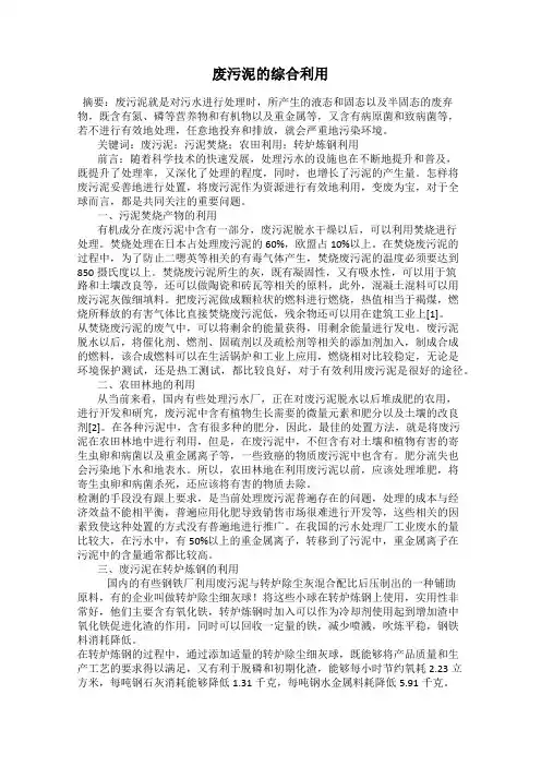 废污泥的综合利用