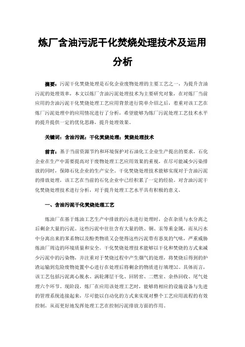炼厂含油污泥干化焚烧处理技术及运用分析