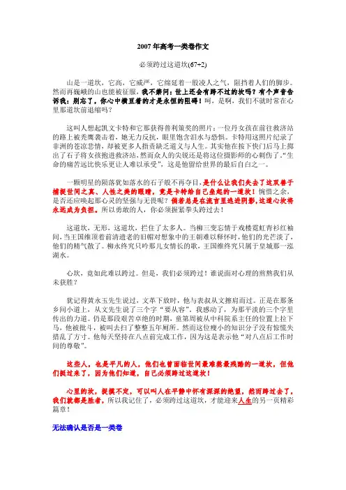 2007年上海高考一类卷作文