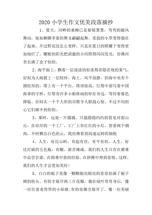 2020小学生作文优美段落摘抄