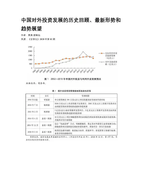 中国对外投资发展的历史回顾、最新形势和趋势展望