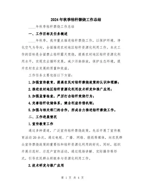 2024年秋季秸秆禁烧工作总结