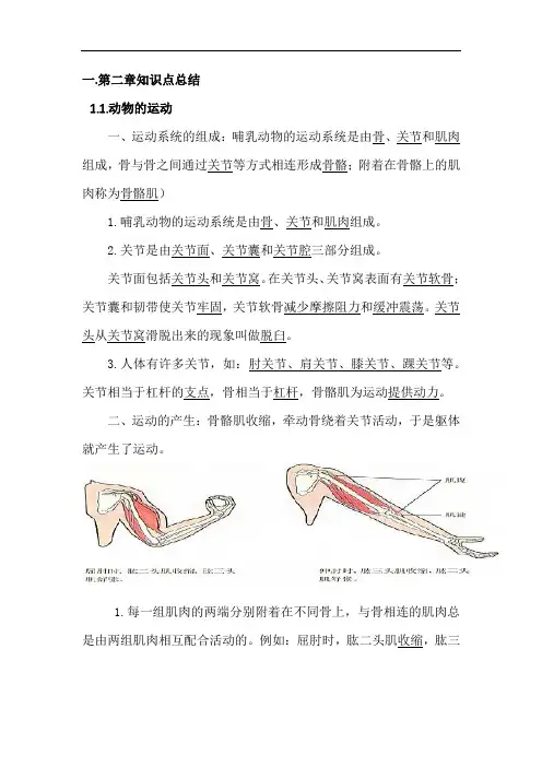 人教版八年级生物上册第五单元第二、三章知识点总结