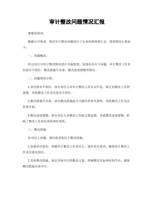 审计整改问题情况汇报
