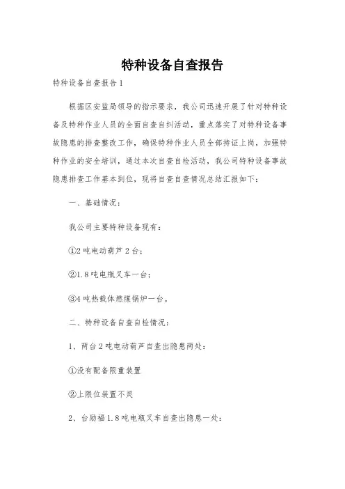 特种设备自查报告