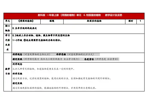 2024年秋教科版一年级科学上册1-6《校园里的植物》表格式(教案)