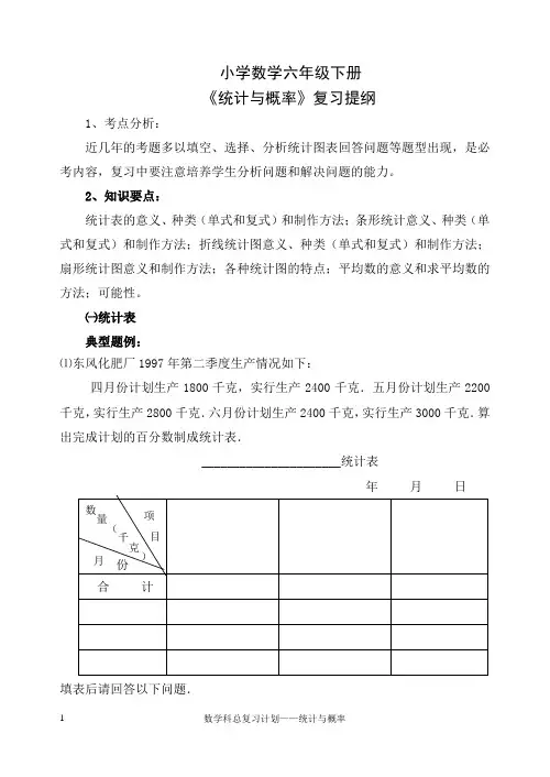 小学数学六年级下册统计与概率复习提纲