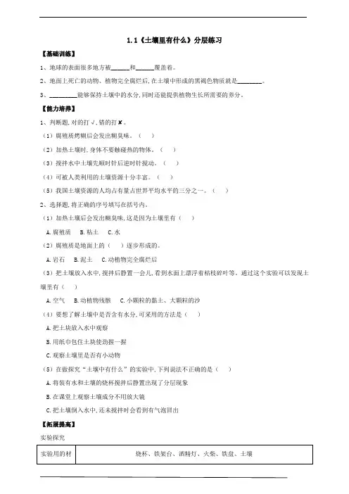 人教鄂教版小学科学三年级科学下册 《土壤里有什么》分层练习(含答案)