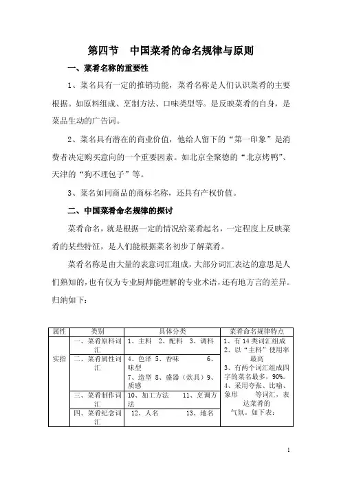 烹饪工艺学教案——中国菜肴的命名规律与原则