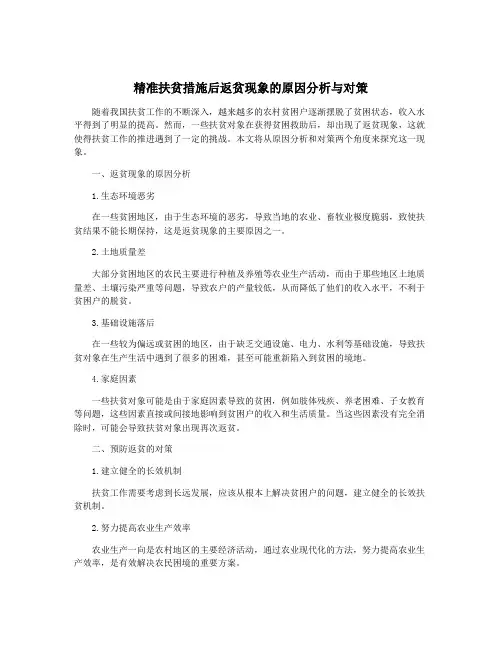 精准扶贫措施后返贫现象的原因分析与对策