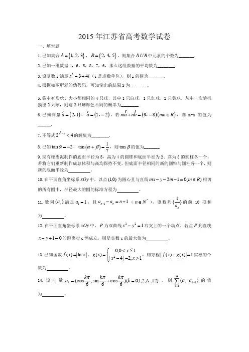 2015年江苏省高考数学试卷及答案 word