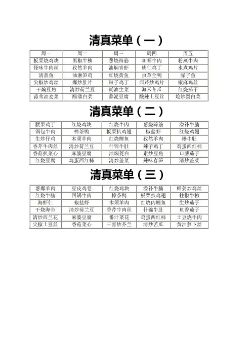 回民一周菜单