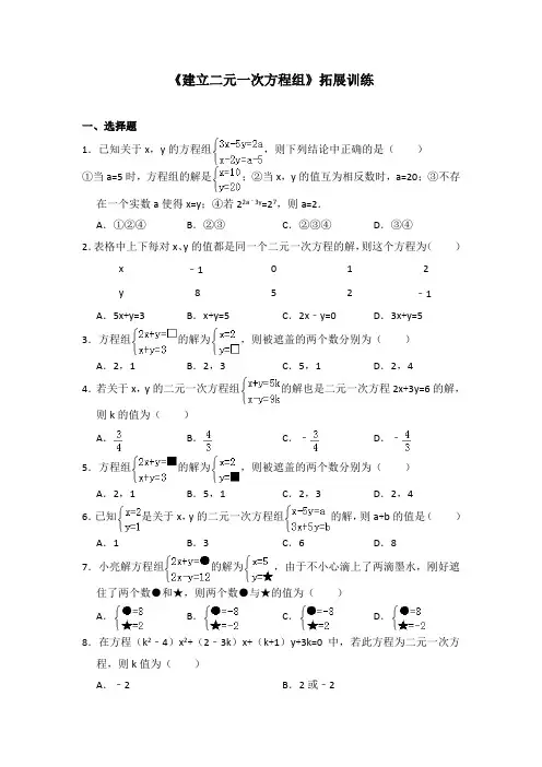 湘教版数学七年级下册_《建立二元一次方程组》拓展训练