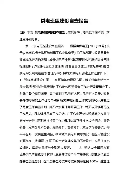 供电班组建设自查报告