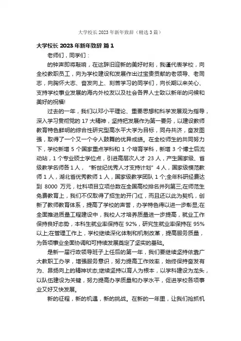 大学校长2023年新年致辞（精选3篇）