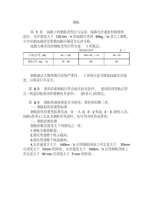 铁路钢轨标准及修理要求