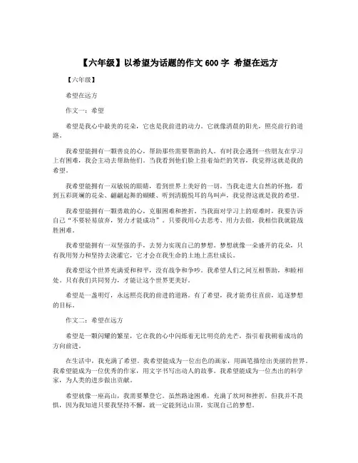 【六年级】以希望为话题的作文600字 希望在远方