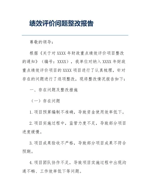 绩效评价问题整改报告
