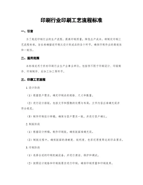 印刷行业印刷工艺流程标准