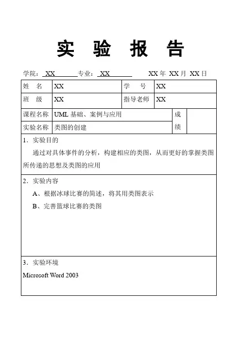 UML类图的创建实验报告