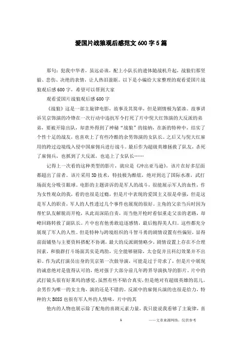 爱国片战狼观后感范文600字5篇