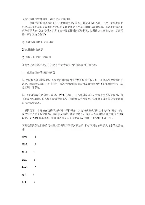 重组质粒的构建酶切应注意的问题