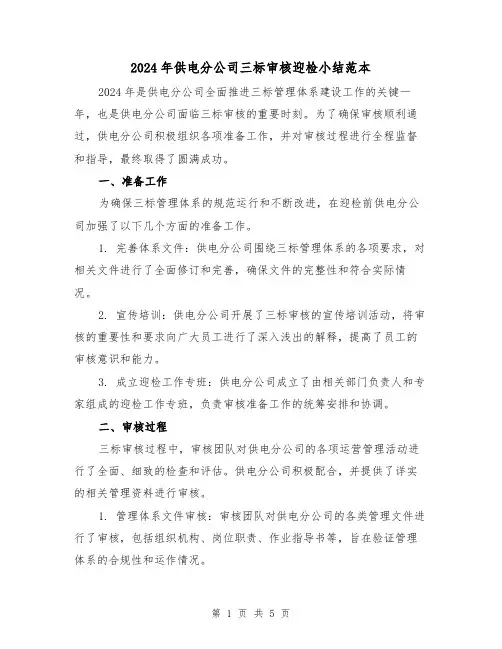2024年供电分公司三标审核迎检小结范本（2篇）