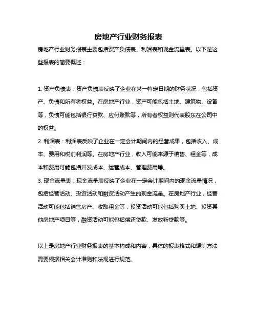 房地产行业财务报表