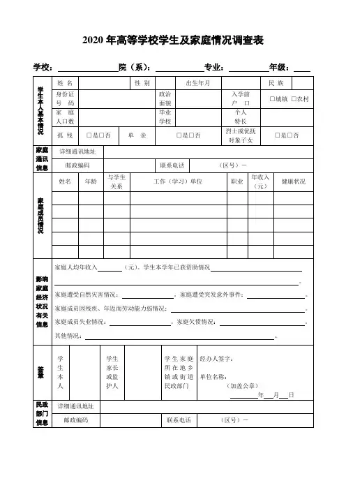 河北经贸大学大学生贫困助学金申请表(模板)