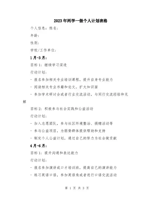 2023年两学一做个人计划表格